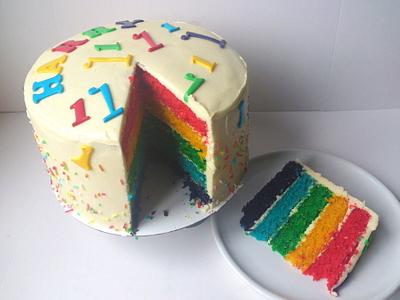My son's 1st birthday rainbow cake - Cake by Dollybird Bakes