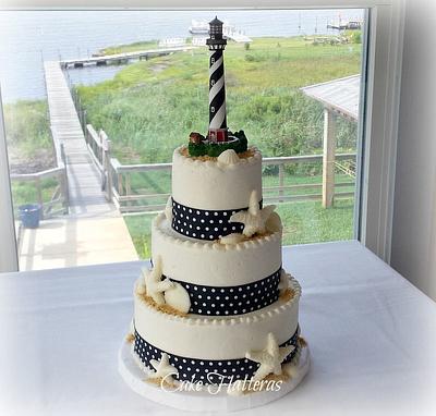 Navy and White Cape Hatteras Wedding Cake - Cake by Donna Tokazowski- Cake Hatteras, Martinsburg WV