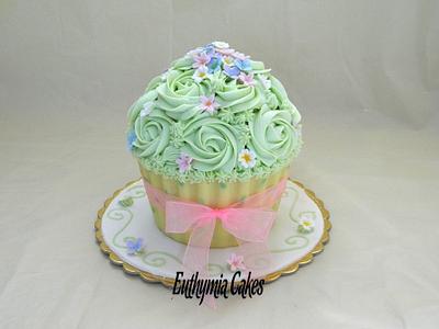 Mother's Day giant cupcake in pastel colours and polka dots chocolate shell - Cake by Eva