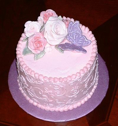 Scrolls, Roses, and Butterfly - Cake by Donna Linnane