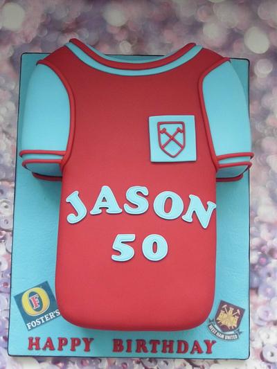 West Ham Retro shirt cake. - Cake by Karen's Cakes And Bakes.