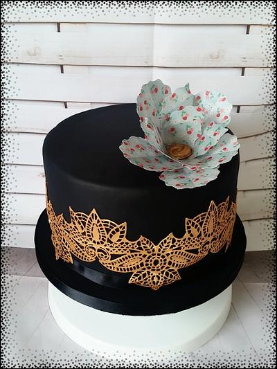 Vintage Black and Gold Lace Cake - Cake by TheSugarCupcakeFairy