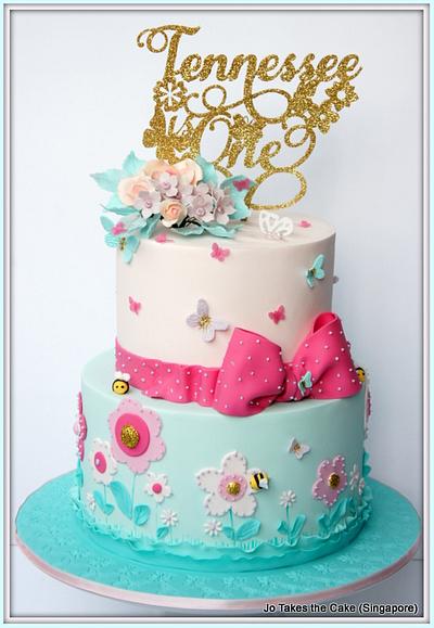 Pink & Teal Butterfly Garden Cake - Cake by Jo Finlayson (Jo Takes the Cake)