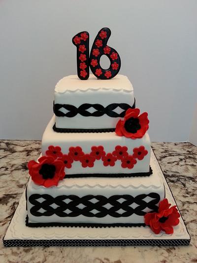 Sweet 16 White, Black and Red Theme - Cake by Enza - Sweet-E
