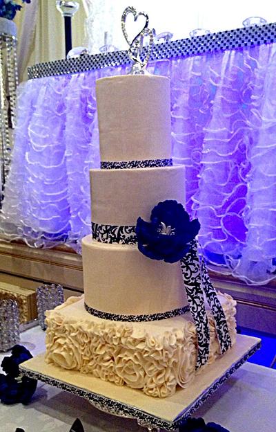 Damask and Royal Blue Peony - Cake by Fruitilicious Creations & Cakes