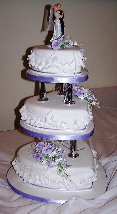 3 tier Traditional Wedding cake with garrett frills & sugar roses - Cake by Sandra's cakes