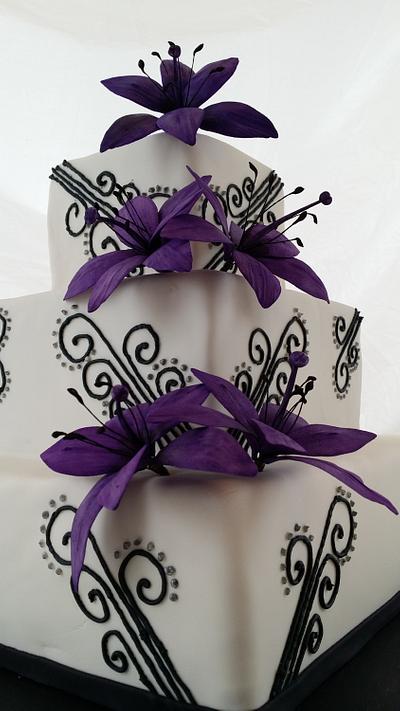 Striking purple lilies on black and white - Cake by Its a Piece of Cake