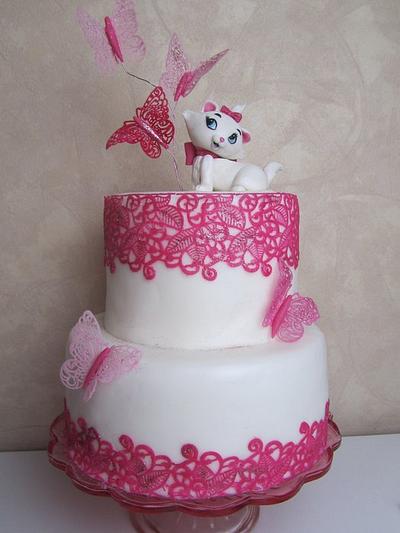 Butterfly Lace Cake with Marie from Aristocats - Cake by Delicious Sparkly Cakes