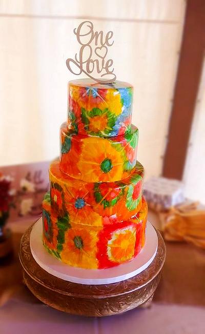 Hand painted tie dyd wedding cake - Cake by JustSimplyDelicious