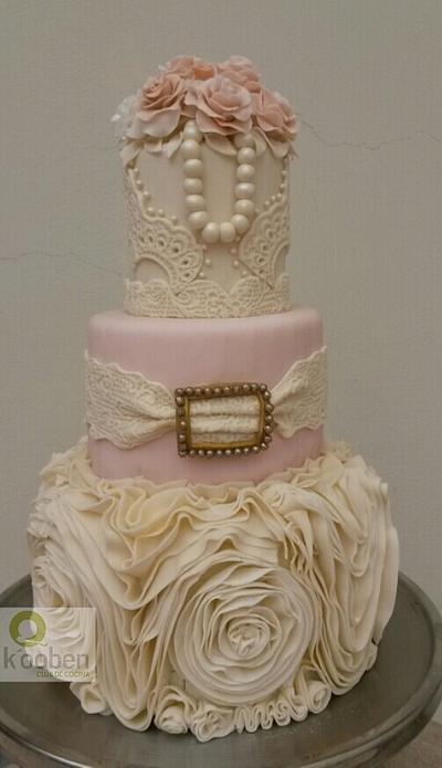 Ruffle roses wedding cake - Cake by kooben