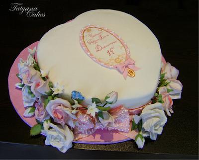 White heart with roses - Cake by Tatyana Cakes
