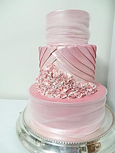 Pink pleats & scrunch roses... - Cake by Sweet Bea's
