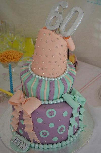 3 tier topsy turvy cake with pearls and bows. - Cake by Cakes Inspired by me