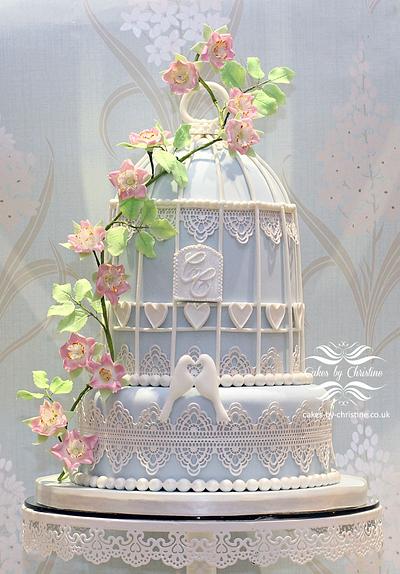 Birdcage, lace and briar rose wedding cake - Cake by Cakes by Christine