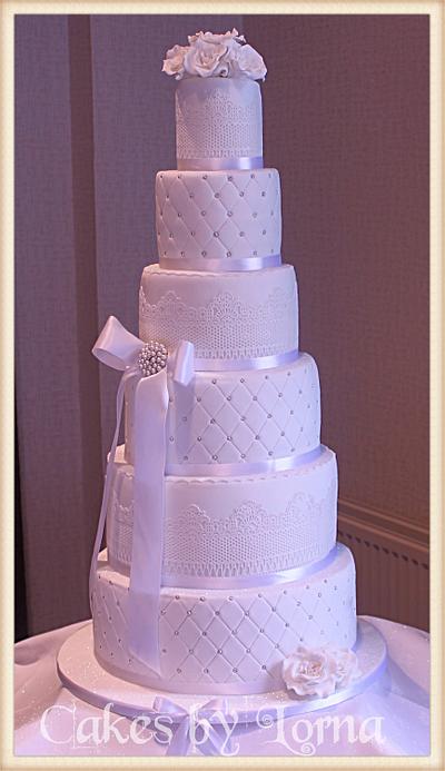 Six Tier White Wedding Cake - Cake by Cakes by Lorna