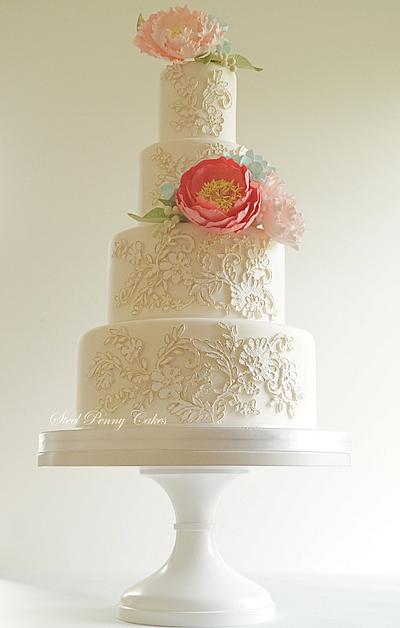 Lace Appliques and Sugar Flowers - Cake by Steel Penny Cakes, Elysia Smith