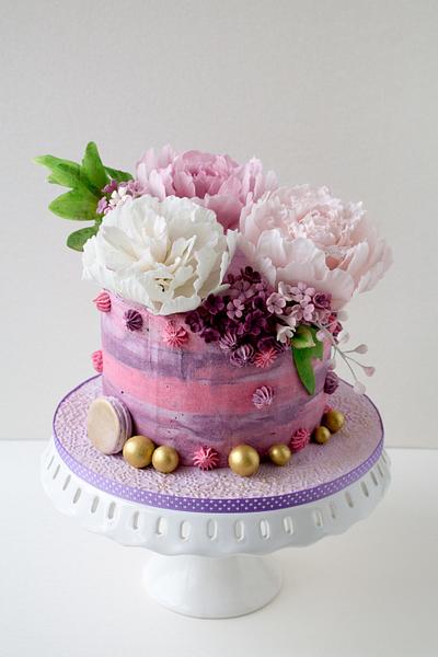 Cake with sugar peonies - Cake by Dimi's sweet art