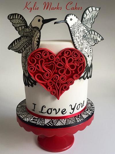 Valentines Cake 2016 - Zentangle inspired and quilling - Cake by Kylie Marks