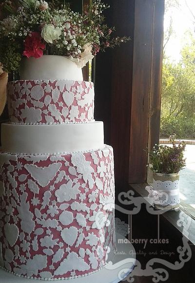 4 Tier vintage lace cake - Cake by Malberry Cakes