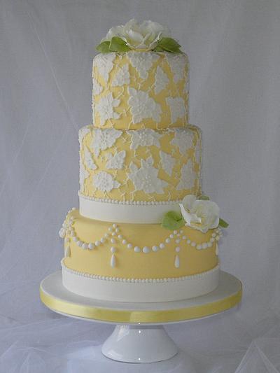 Yellow 3 tier cake with brush embroidery - Cake by CakeHeaven by Marlene