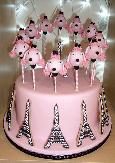 Paris Poodle  cake-pop and cookie cake - Cake by Annette