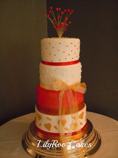 Red & gold wedding cake - Cake by Jo Waterman