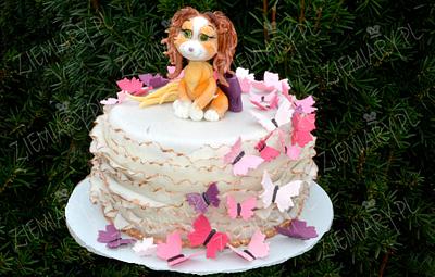 cake with butterflies and dog Princess Bella - Cake by Anna Krawczyk-Mechocka