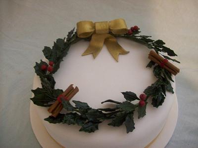 Holly Wreath Christmas Cake - Cake by Kristy