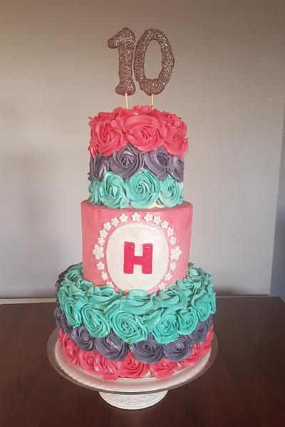 10th Birthday tiered rosette cake - Cake by Lamya's Layers