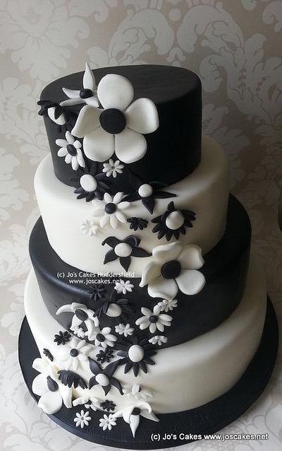 Four Tier Black and White Blossoms Wedding Cake - Cake by Jo's Cakes