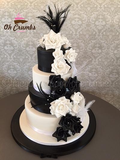 Black and white rose wedding cake - Cake by Oh Crumbs