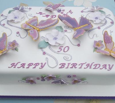 Pastel & Gold Butterflies 50th Birthday cake - Cake by GemCakes