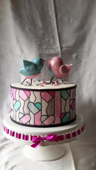 Love Birds and stained glass technique  - Cake by Essence of sugar