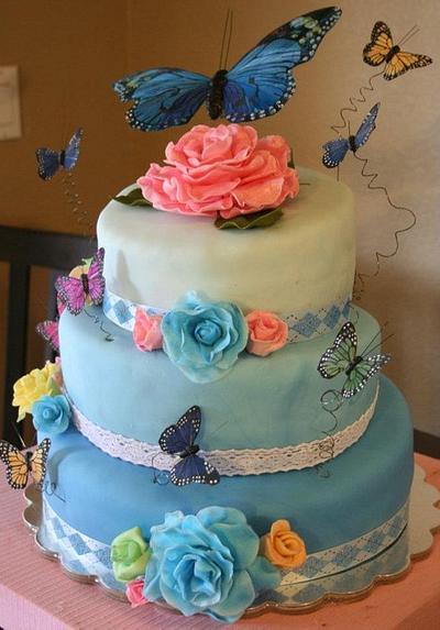 Topsy Turvy butterfly birthday cake. - Cake by TGRACEC