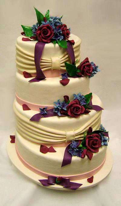 Rouched wrapping with Flowers - Cake by Kara's Couture Cakes