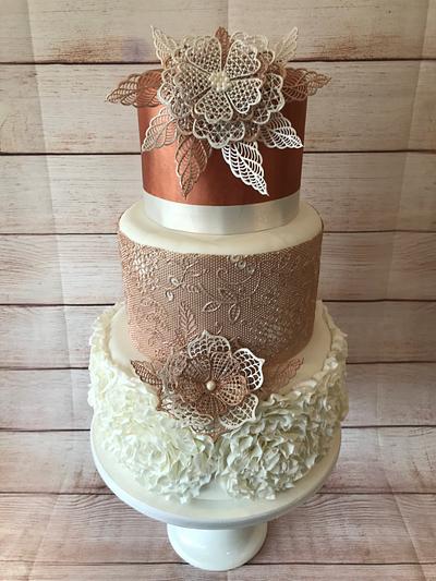 Rose Gold and Lace Wedding - Cake by Alli Dockree