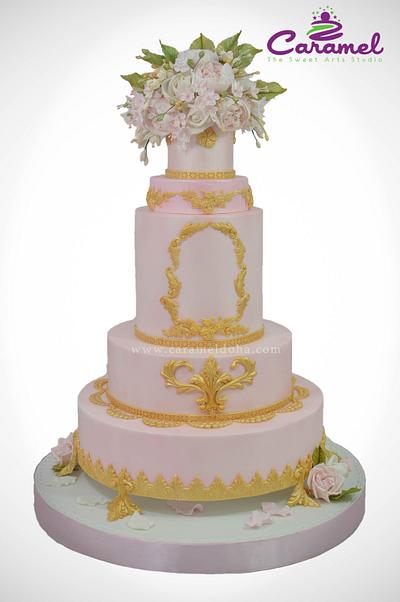 Pink & Gold Wedding Love - Cake by Caramel Doha