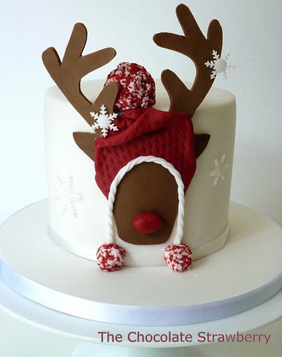 Rudolf in a wooly hat - Cake by Sarah Jones