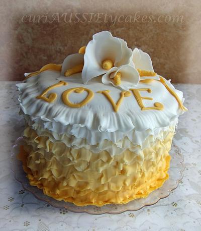 Yellow ombre ruffle cake with Cala lillies - Cake by CuriAUSSIEty  Cakes