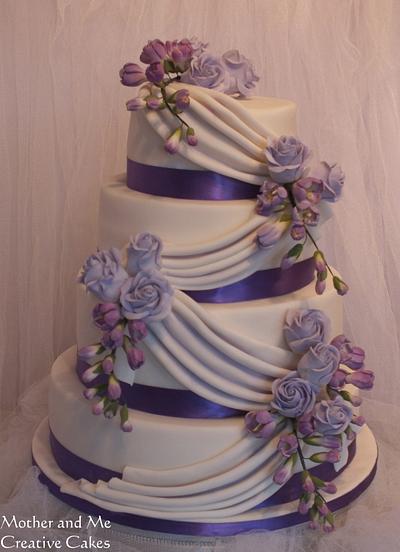 Freesia and Rose Swag Wedding cake - Cake by Mother and Me Creative Cakes