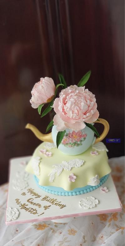Peony Teapot Cake for the Queen - Cake by Ms. V