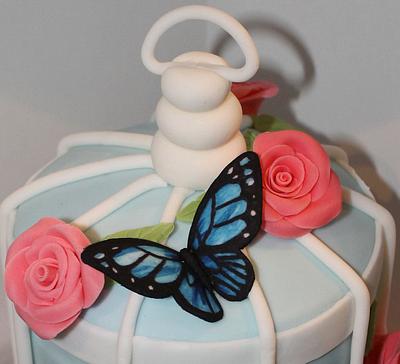 Vintage Birdcage Cake  and cupcakes with hand cut and hand painted Butterflies - Cake by Cake Creations By Hannah