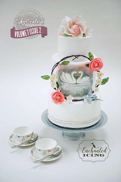 Cake Central Mag. Watercolor Swan Wedding Cake - Cake by Enchanted Icing