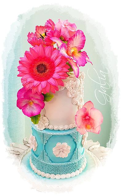  CAKE WITH PINK FLOWERS - Cake by Galya's Art 