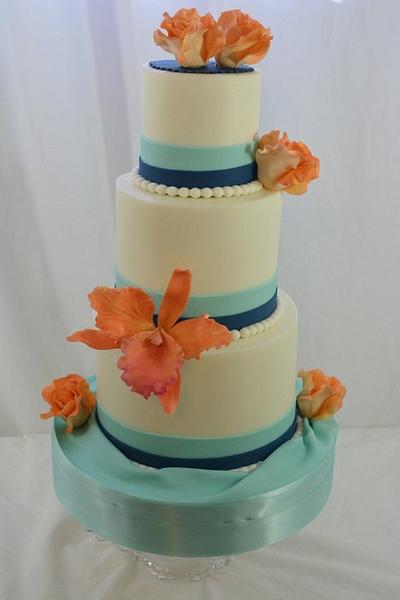 Blue and Orange Wedding Cake - Cake by Sugarpixy