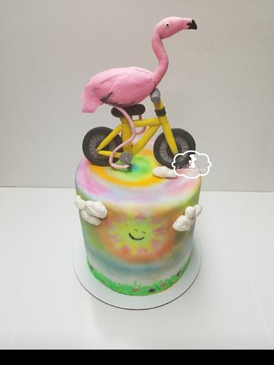 Flamingo on a bike cake - Cake by The Charming Gourmet
