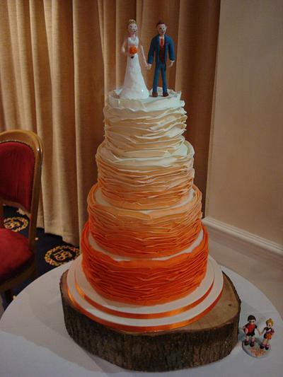 Sunset Orange Ombre Ruffle Cake. - Cake by Alison Inglis