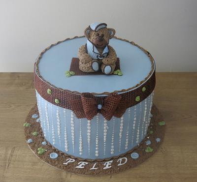 A Burlap Bow and A Teddy in Blue - Cake by The Garden Baker