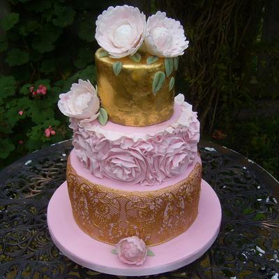 Gold and Pink Cake  - Cake by Kate's Bespoke Cakes