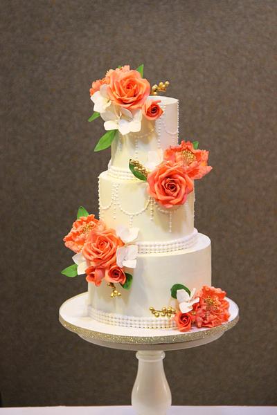 Coral and White  - Cake by Signature Cake By Shweta
